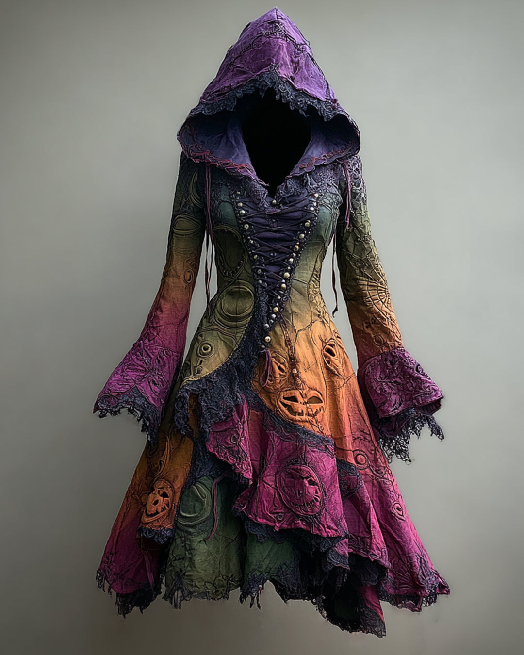 Giseabel Bohemian style Irregular Gradient Lace Patchwork Embroidered Hooded Evening Dress 930d