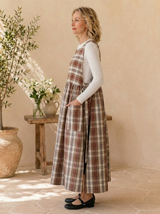 Autumn Heritage Plaid Cotton Pinafore Apron