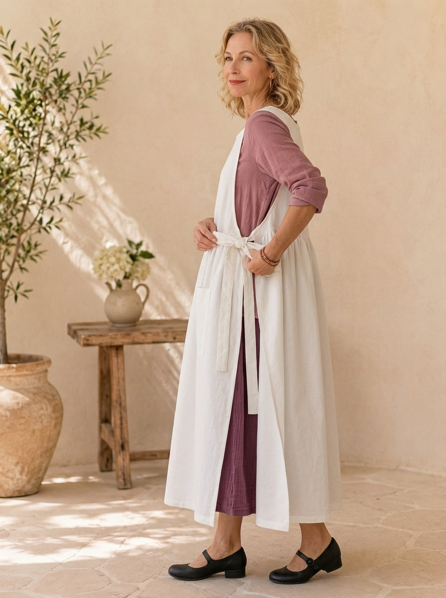 Classic White Cotton Pinafore Apron