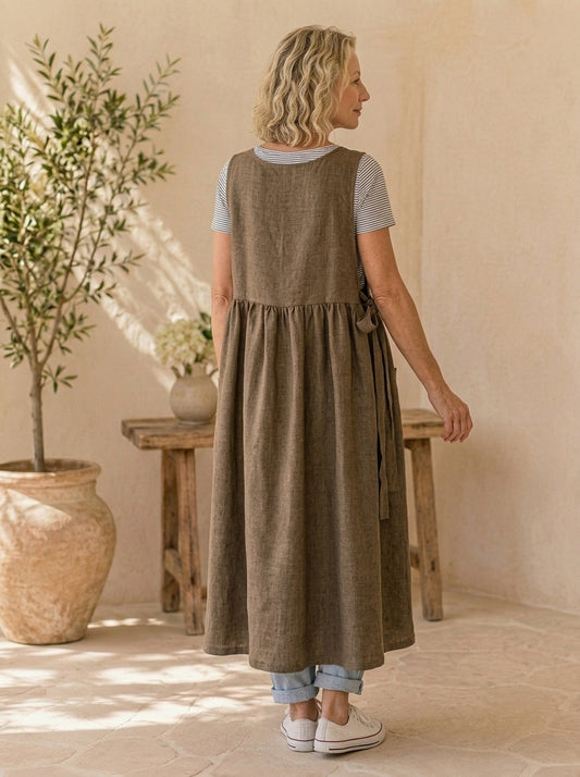 Warm Taupe Cotton Pinafore Apron