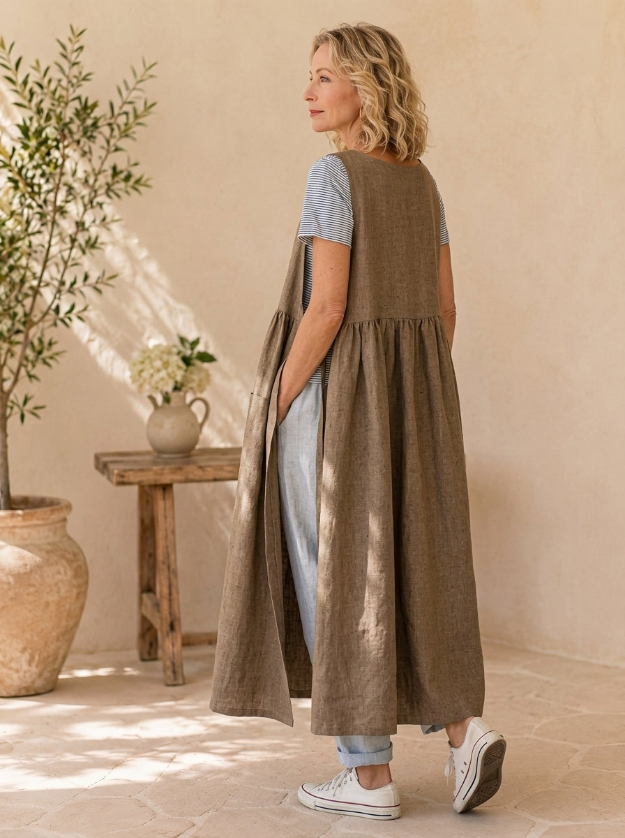 Warm Taupe Cotton Pinafore Apron