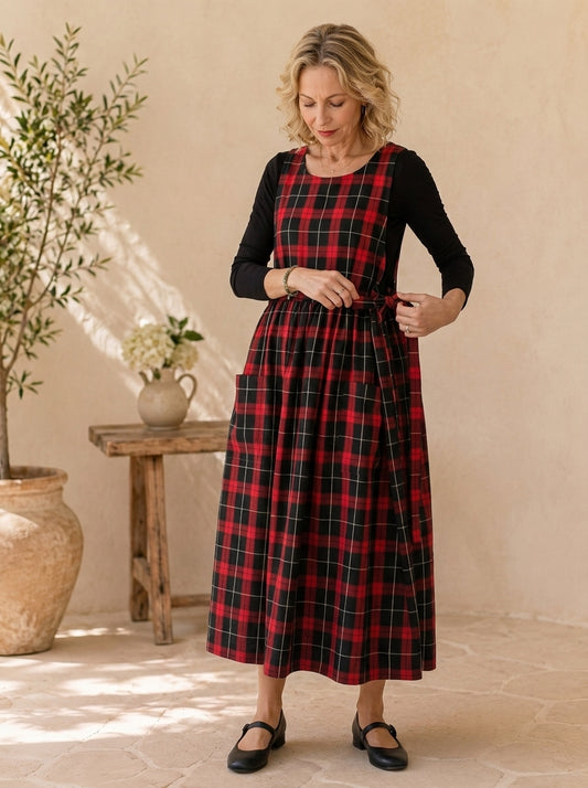 Black & Red Tartan Cotton Pinafore Apron