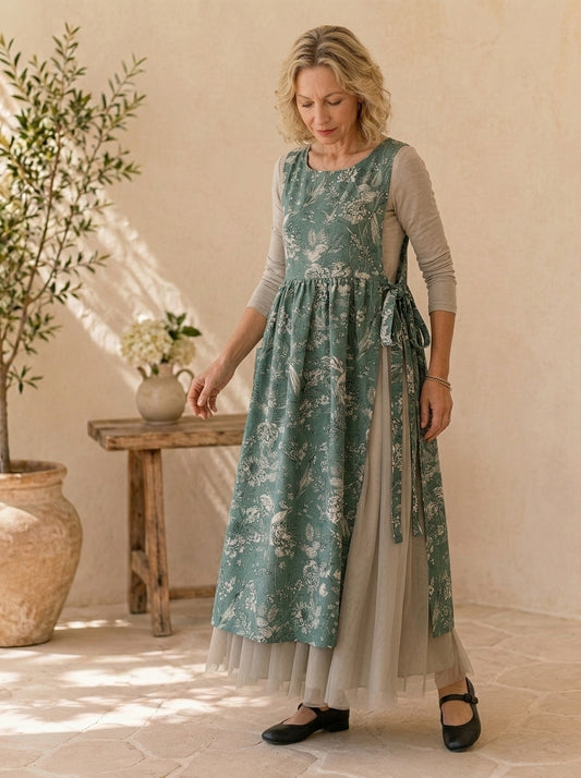Sage Botanical Cotton Pinafore Apron