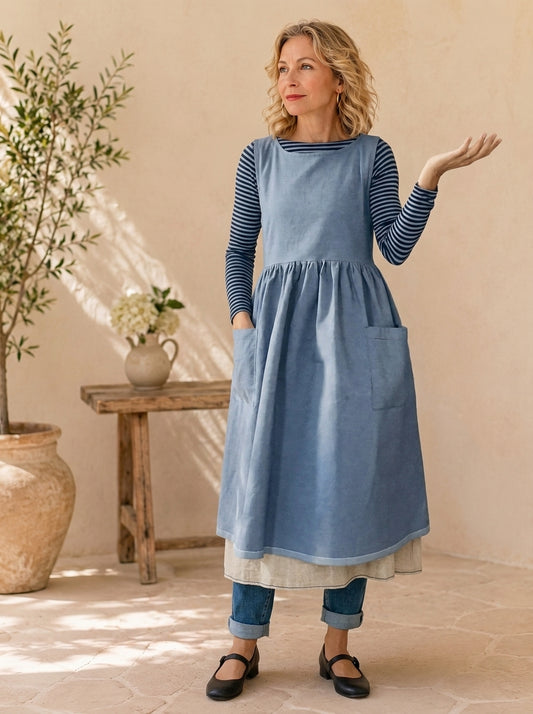 Dusty Blue Cotton Pinafore Apron