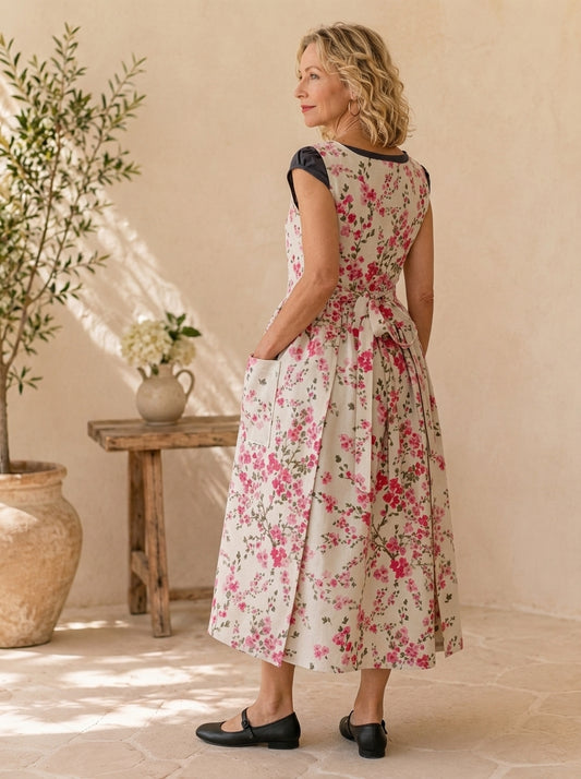 Pink Blossom Cotton Pinafore Apron