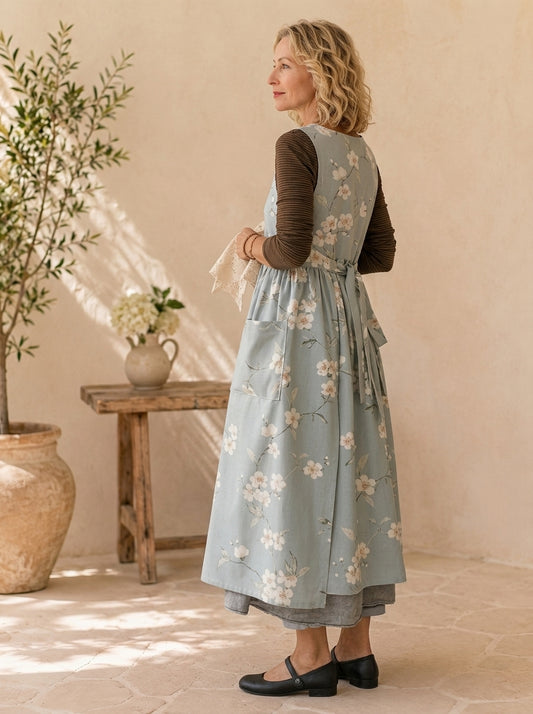 Sage Blossom Cotton Pinafore Apron
