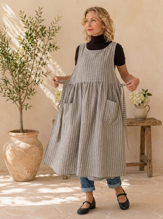 Stone Stripe Cotton Pinafore Apron