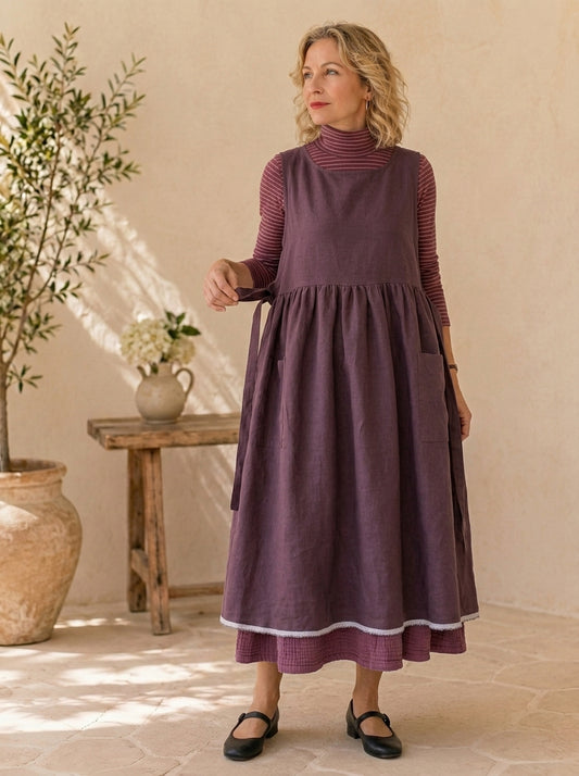 Dusty Plum Cotton Pinafore Apron