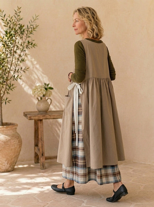 Natural Oat Cotton Pinafore Apron