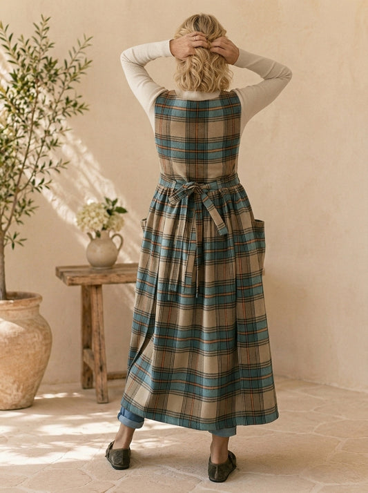 Autumn Plaid Cotton Pinafore Apron