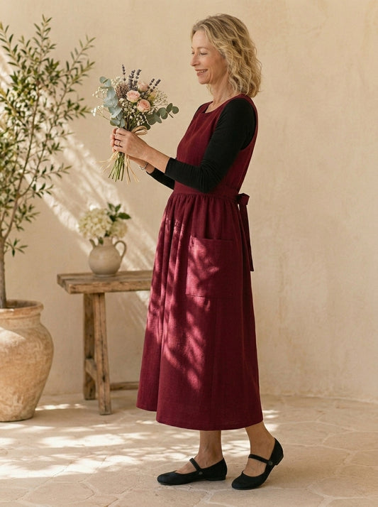 Burgundy Classic Cotton Pinafore Apron