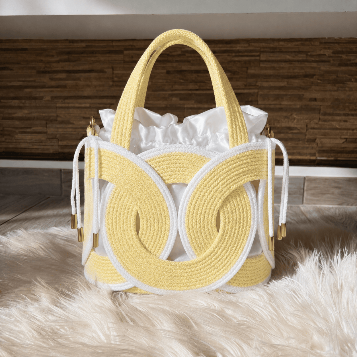 Sculpted Loop Woven Tote Bag – Yellow & White