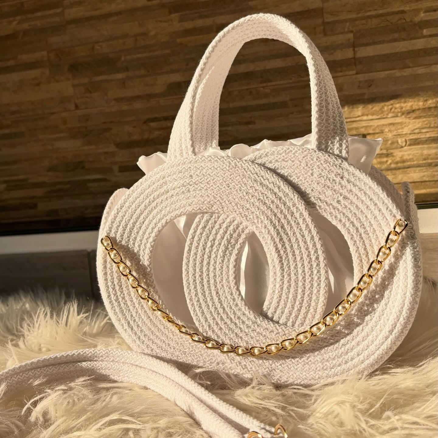 Ivory Halo Woven Handbag