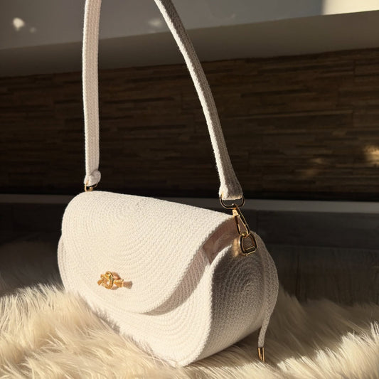 Ivory Crescent Woven Shoulder Bag