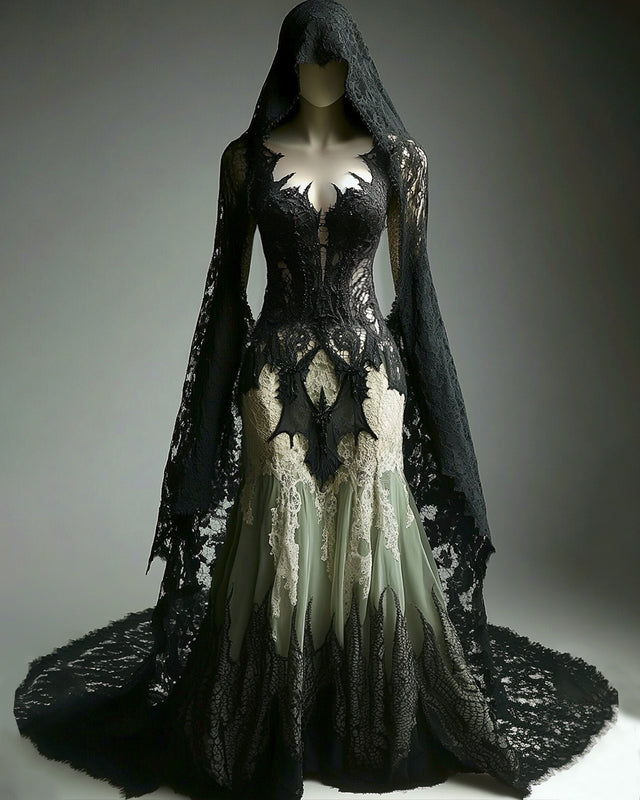Giseabel Bohemian style gradient bat lace embroidery patchwork hooded Evening Dress e3f4