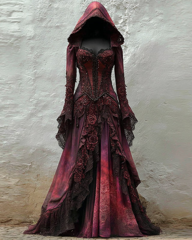 Giseabel Bohemian style Gradient Lace Embroidered Hooded Evening Dress f9fa