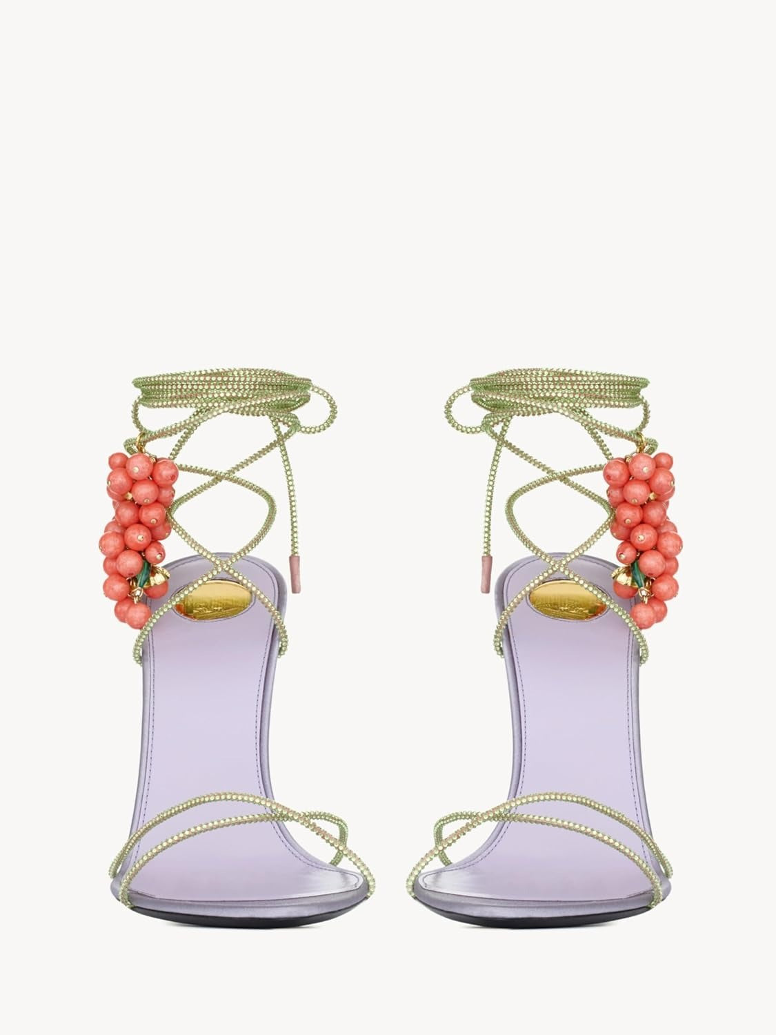 Rhinestone Lace Up High Heel Sandals - Purple & Red