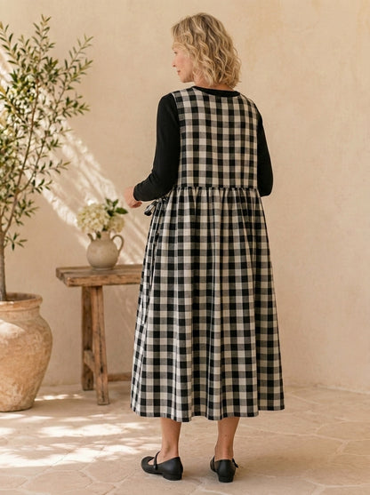 Black Gingham Cotton Pinafore Apron