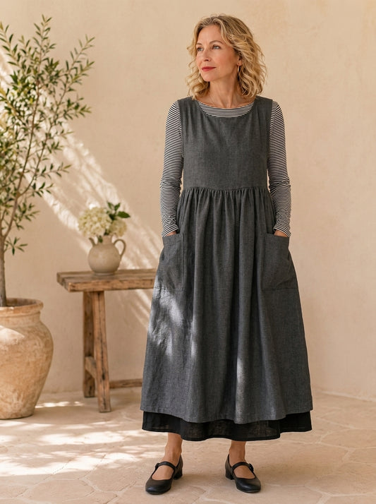 Charcoal Cotton Pinafore Apron