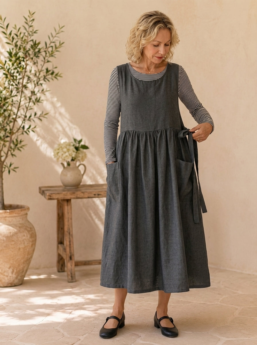 Charcoal Cotton Pinafore Apron