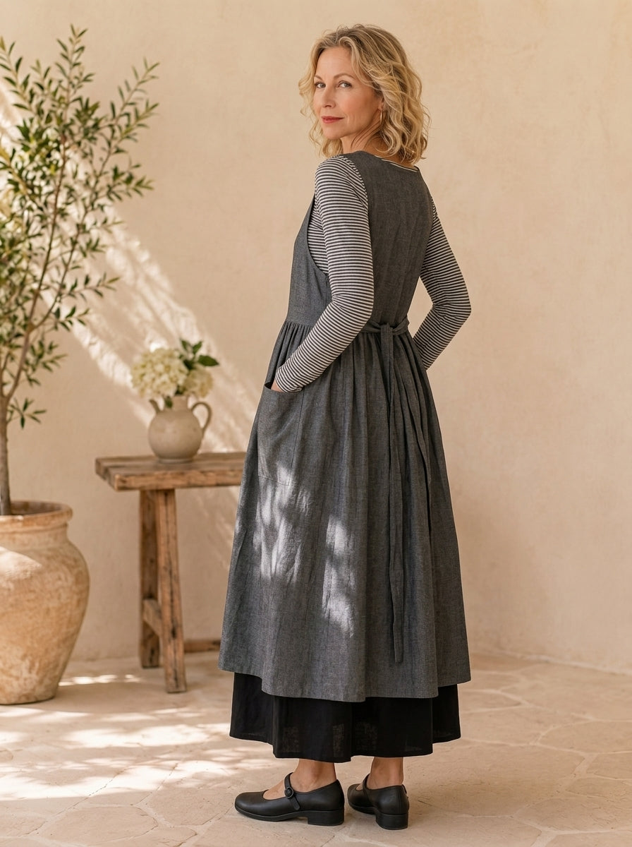 Charcoal Cotton Pinafore Apron
