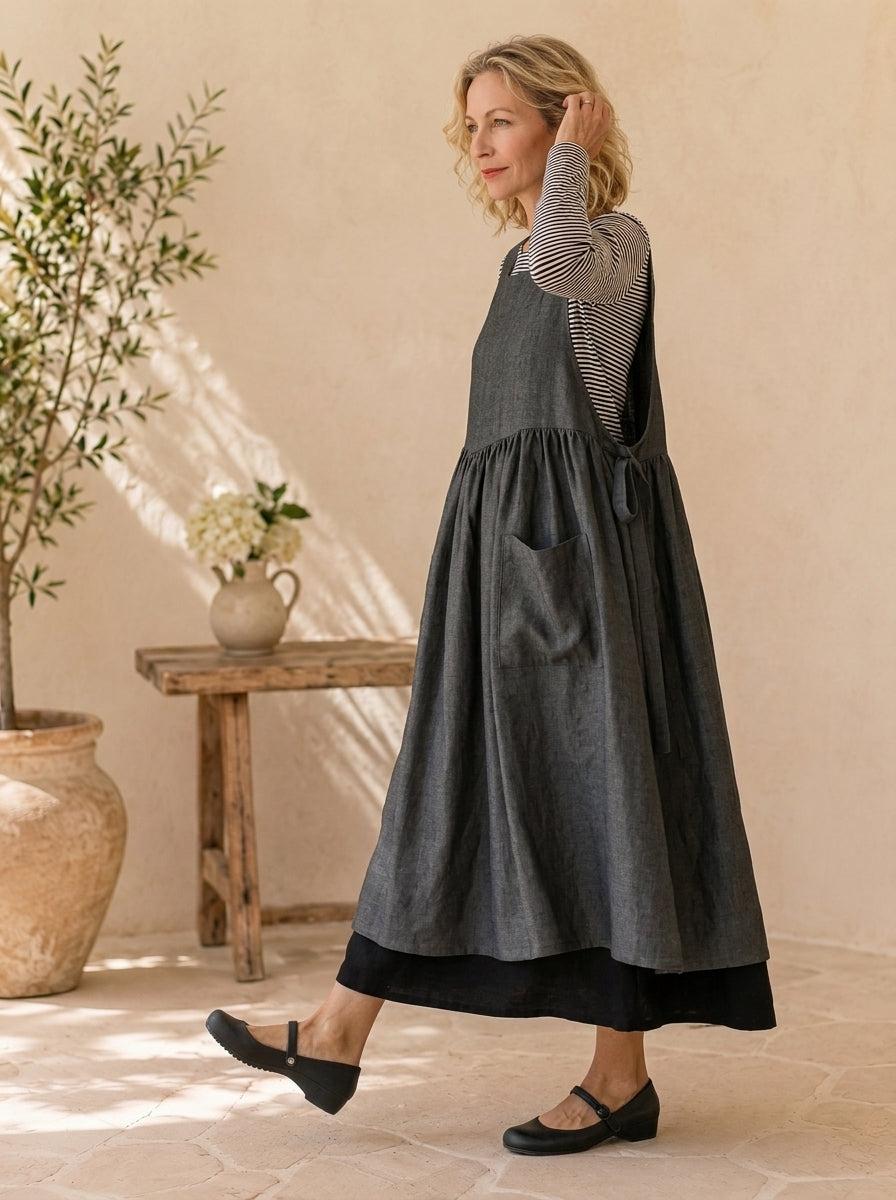 Charcoal Cotton Pinafore Apron