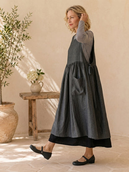 Charcoal Cotton Pinafore Apron