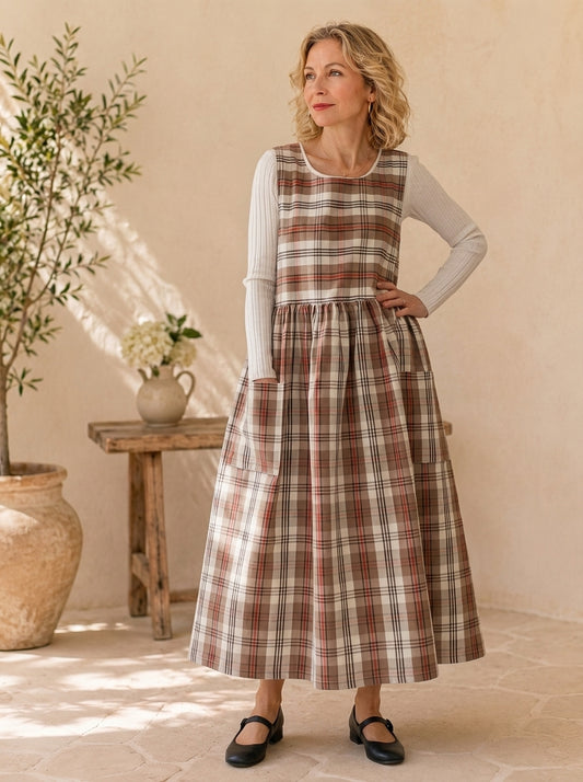 Autumn Heritage Plaid Cotton Pinafore Apron