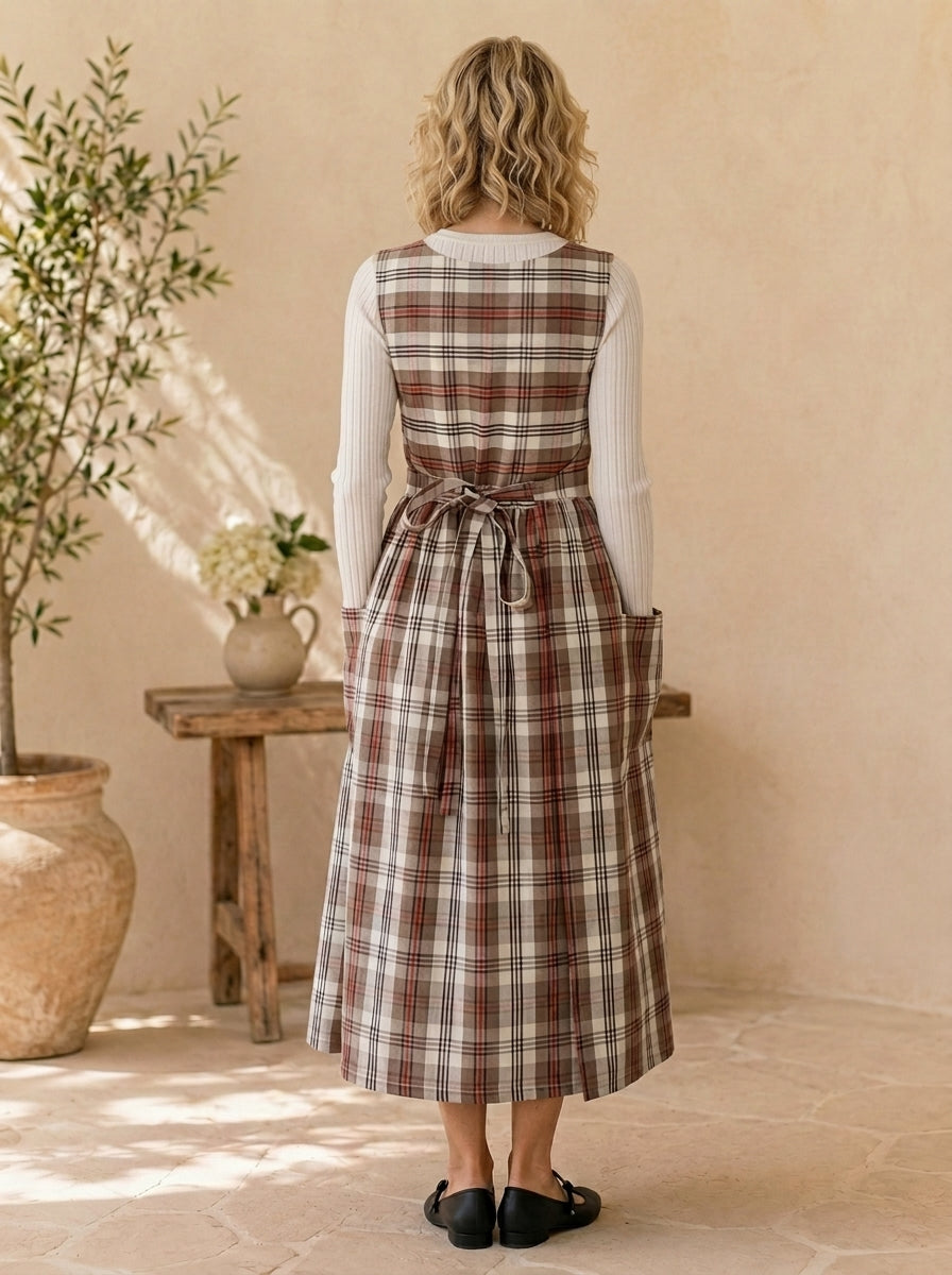 Autumn Heritage Plaid Cotton Pinafore Apron