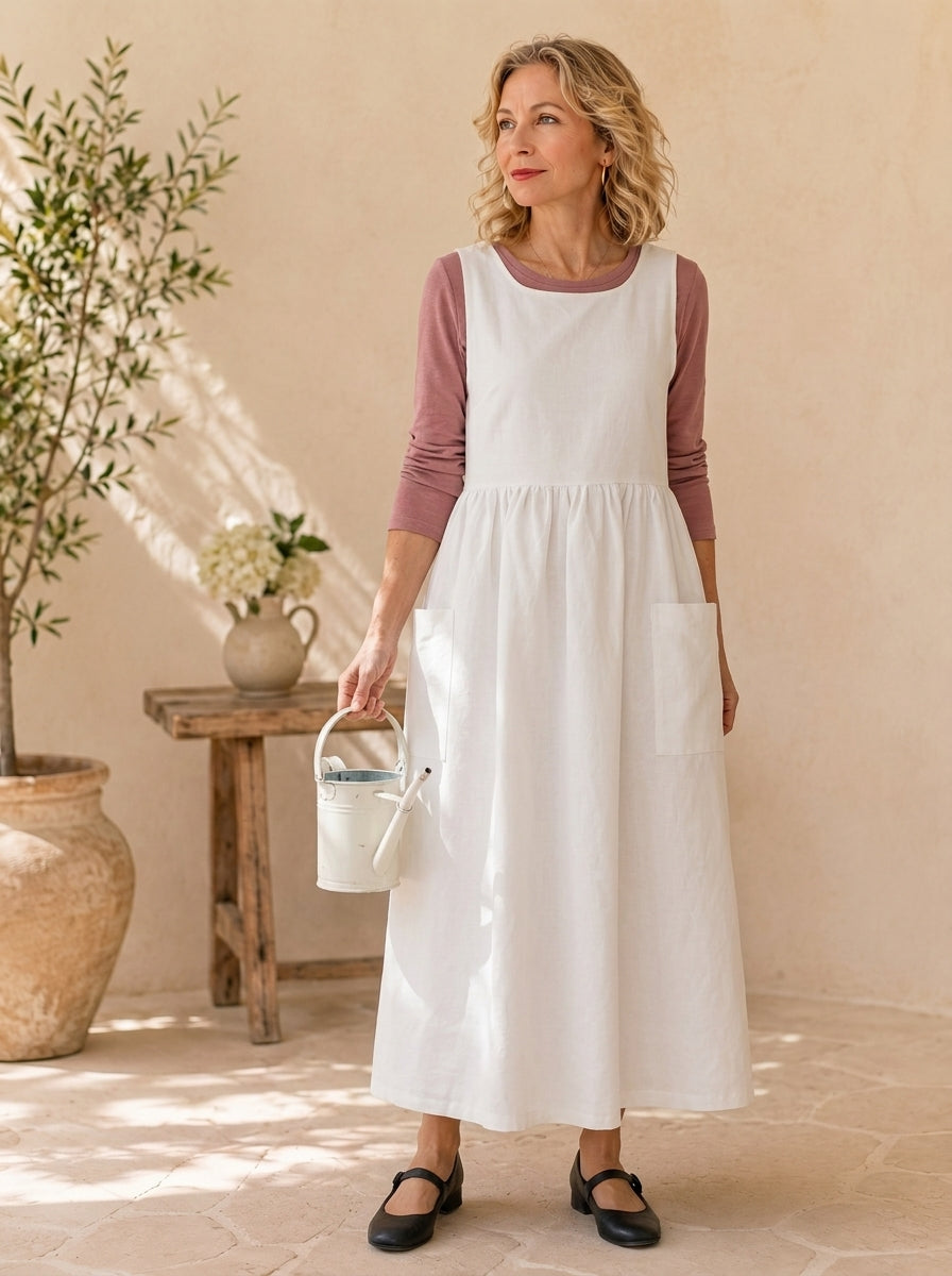 Classic White Cotton Pinafore Apron
