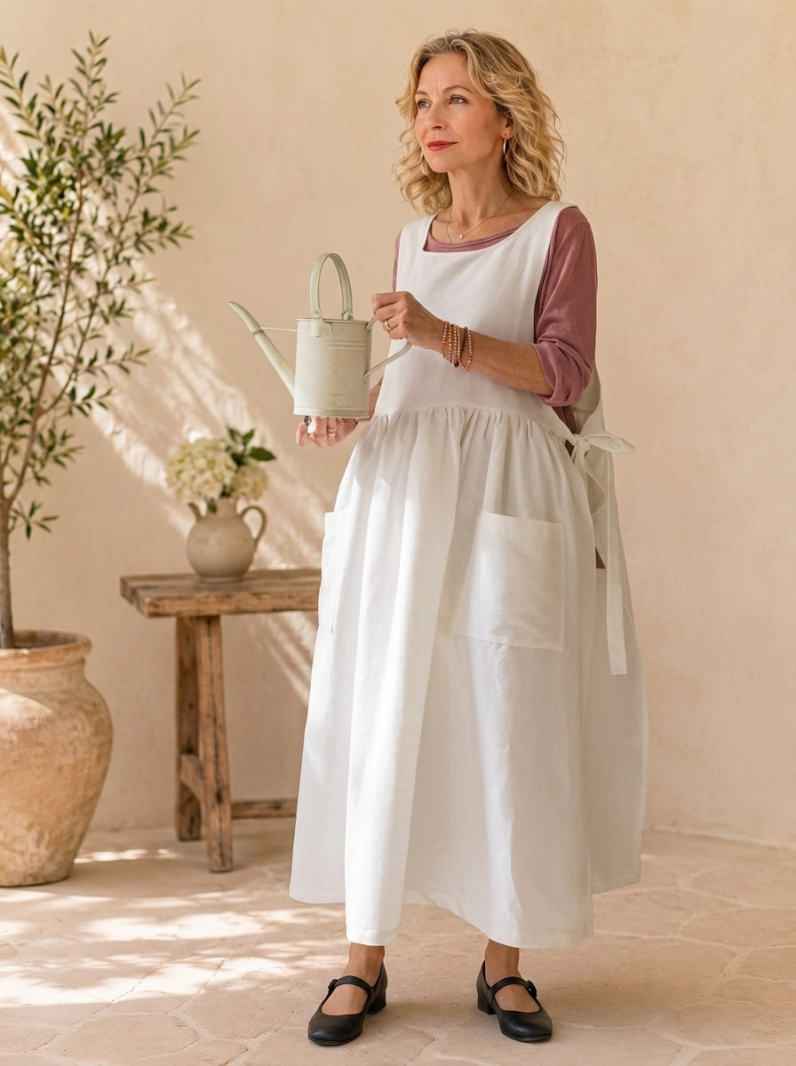 Classic White Cotton Pinafore Apron