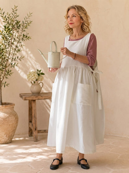 Classic White Cotton Pinafore Apron