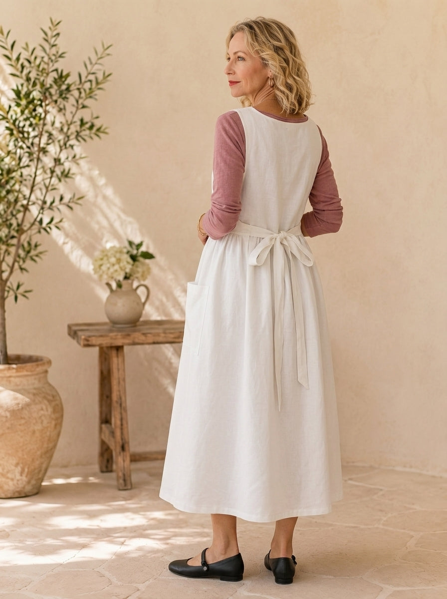Classic White Cotton Pinafore Apron