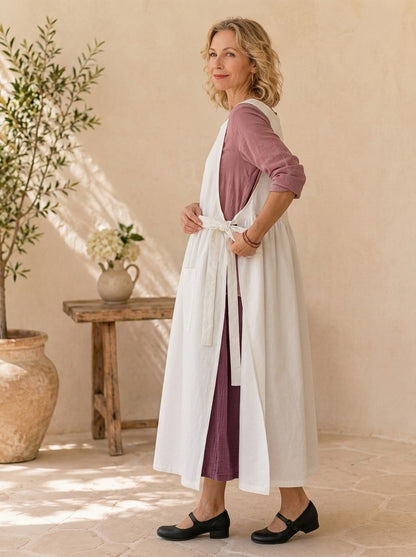 Classic White Cotton Pinafore Apron
