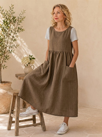 Warm Taupe Cotton Pinafore Apron