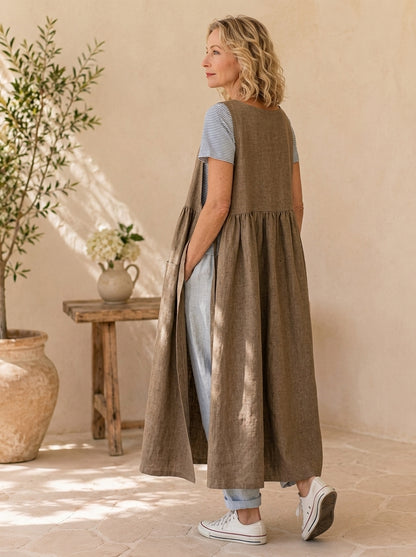 Warm Taupe Cotton Pinafore Apron