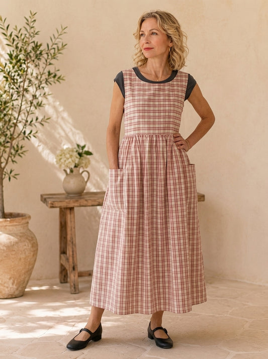 Rose Plaid Cotton Pinafore Apron