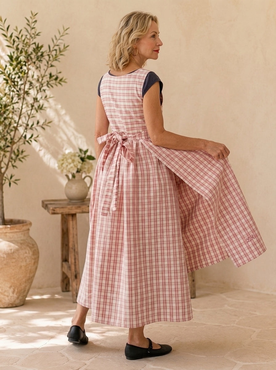 Rose Plaid Cotton Pinafore Apron