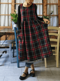 Vintage Black Base Red-Blue-Yellow Plaid Long Apron & Dress (2-in-1)