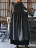 Vintage Gray Long Apron & Dress (2-in-1)
