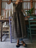Vintage Brown Tone Plaid Long Apron & Dress (2-in-1)