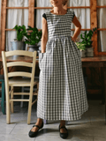 Vintage Black & Cream Thin Plaid Long Apron & Dress (2-in-1)