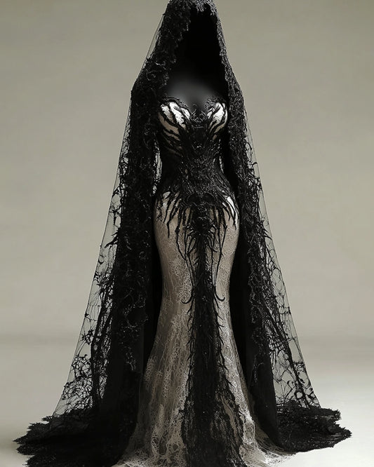 Giseabel Bohemian style  Contrasting Lace Spiderweb Embroidered Evening Dress 1c3c