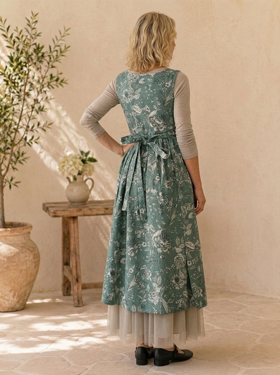 Sage Botanical Cotton Pinafore Apron