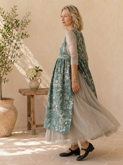 Sage Botanical Cotton Pinafore Apron