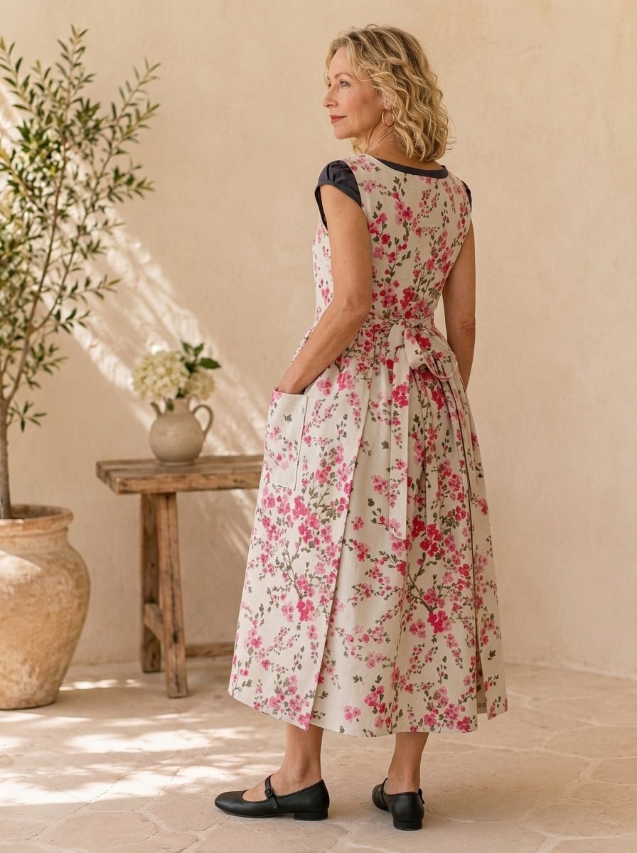 Pink Blossom Cotton Pinafore Apron