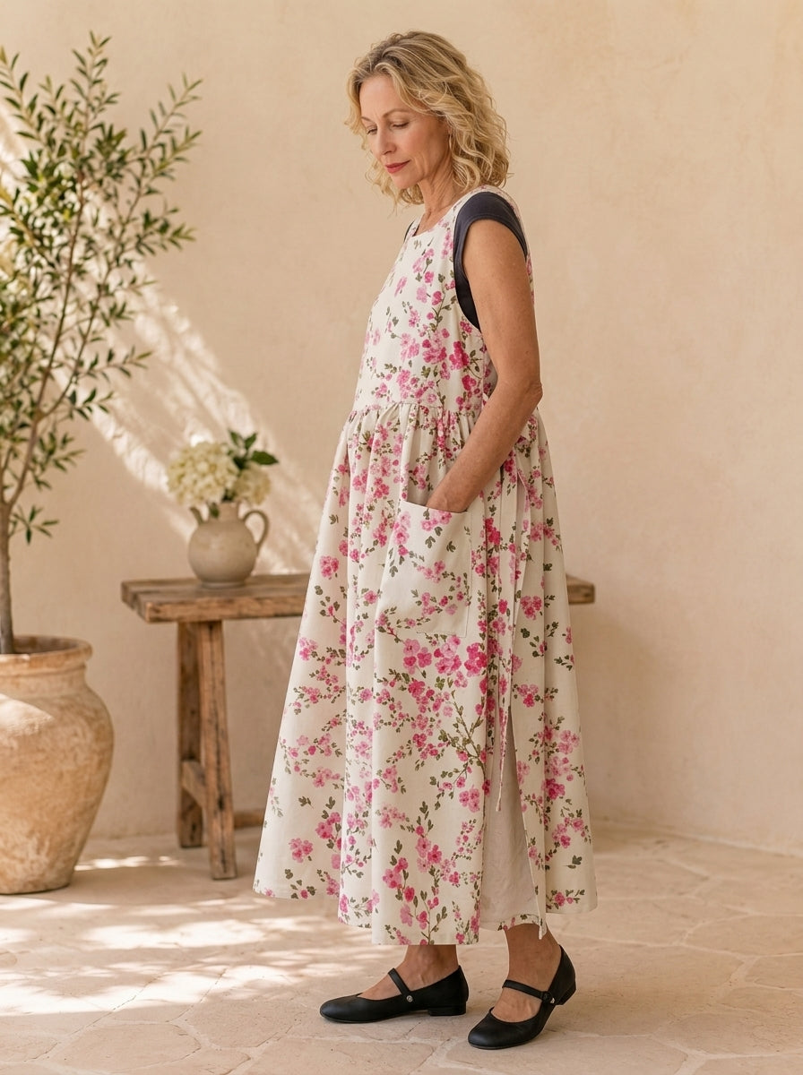 Pink Blossom Cotton Pinafore Apron