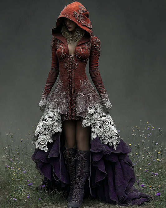 Giseabel Bohemian style Irregular Contrast Color Lace Hooded Evening Dress 9045