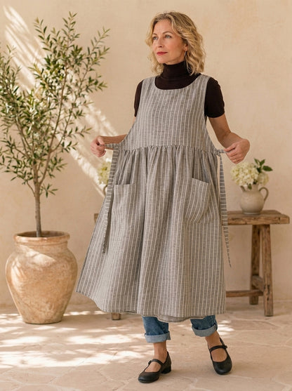 Stone Stripe Cotton Pinafore Apron