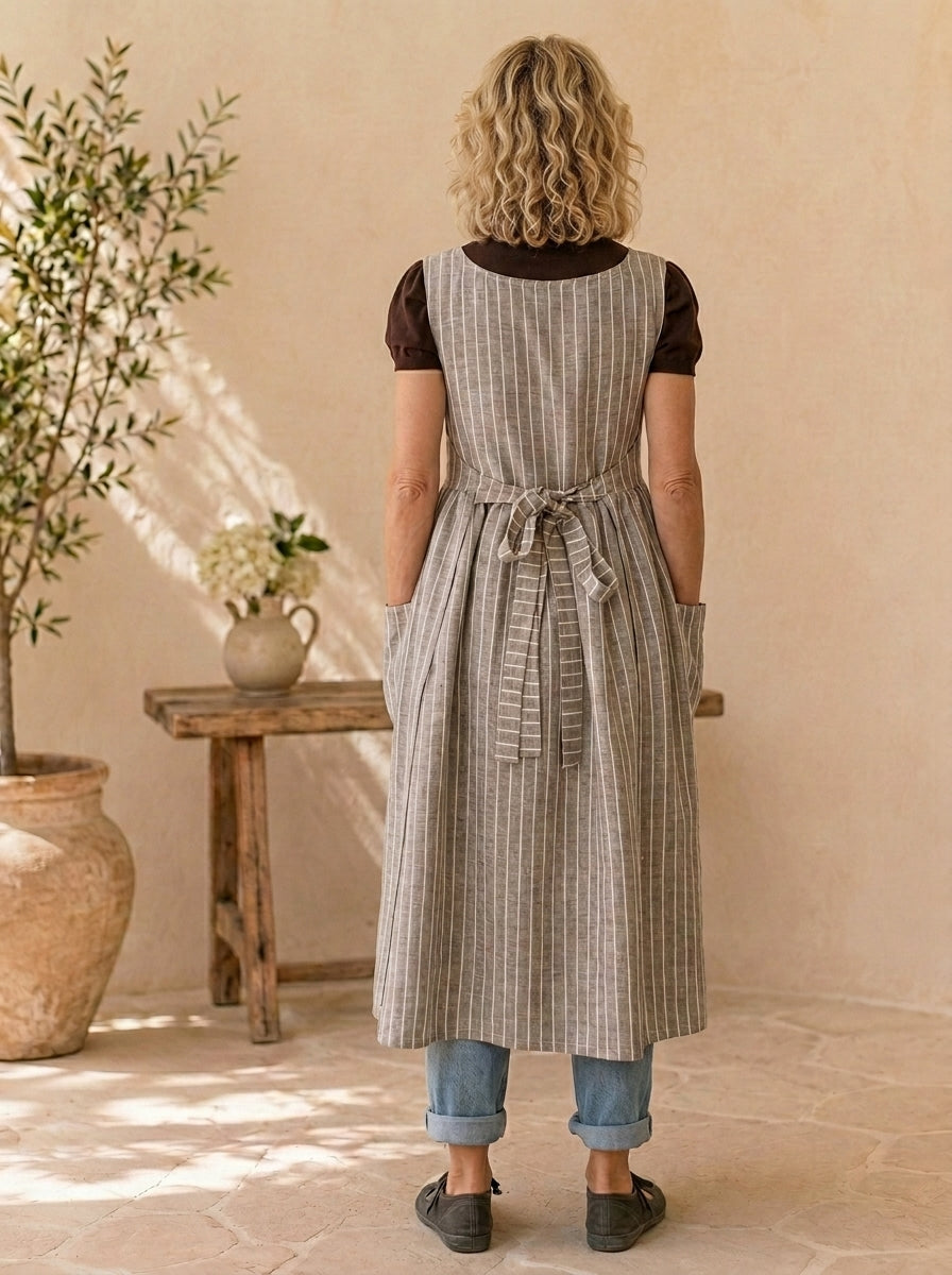 Stone Stripe Cotton Pinafore Apron